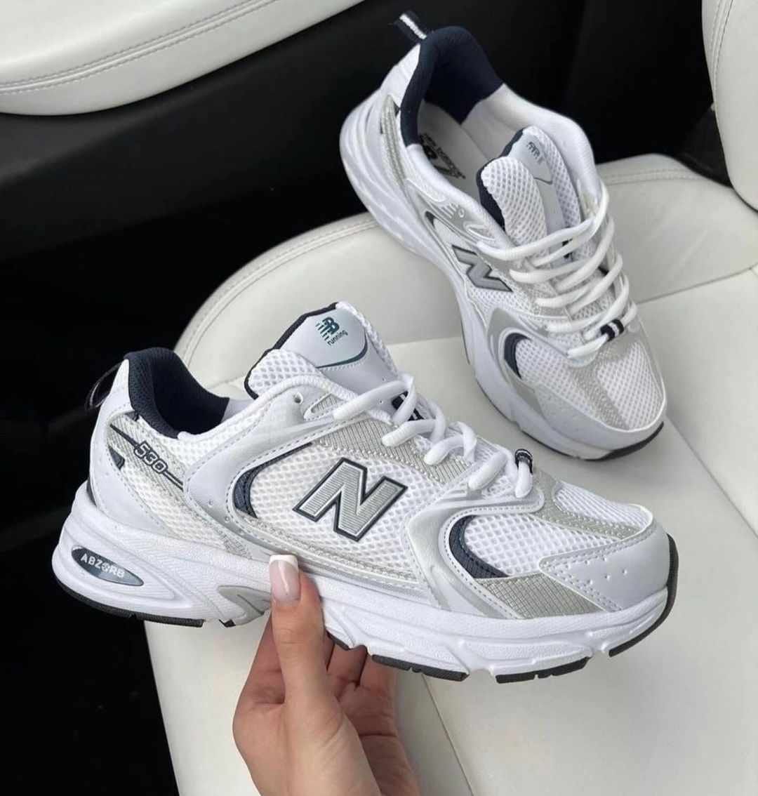 New Balance 530 – White & Silver Metallic Sneakers