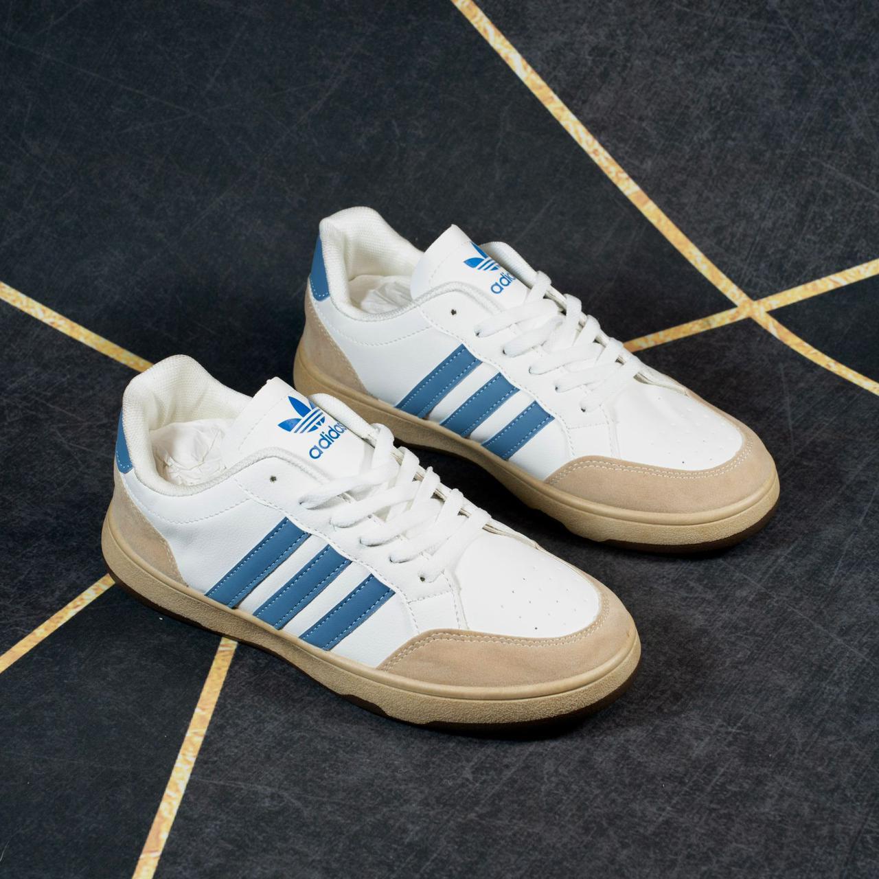 Adidas Samba-Inspired Sneakers – White with Blue Stripes